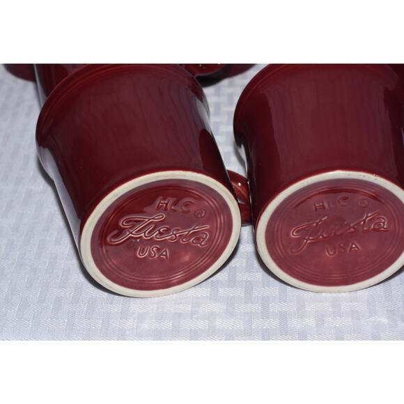 Homer Laughlin HCL Fiesta Wear Burgundy Ring Handle Flat Coffee Tea Mug Set-12 - Picture 5 of 10